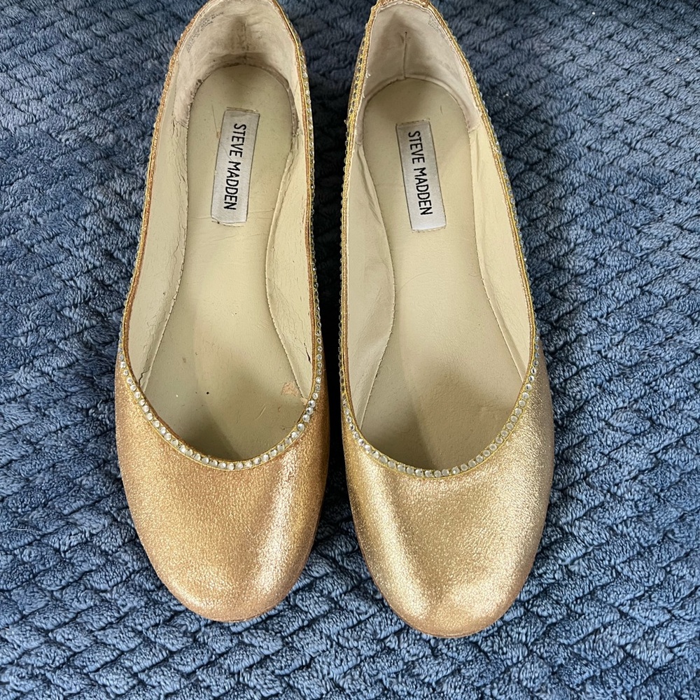 Steve Madden rose gold rhinestone sparkly 9.5 flat small block heel